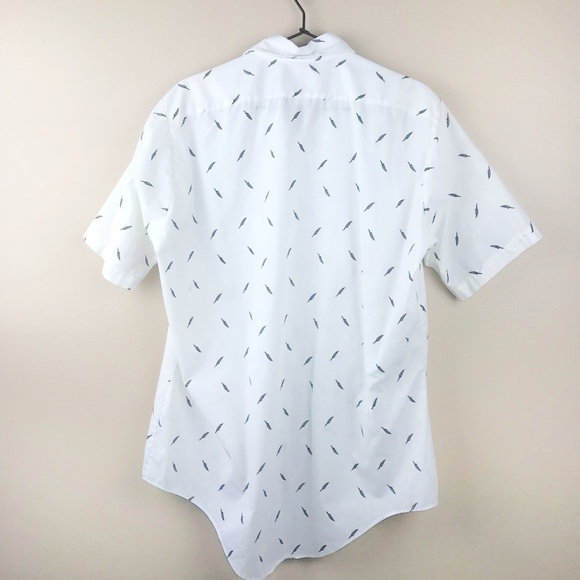 Vintage} Button Front Feather Short Sleeve Shirt - Picture 3 of 6